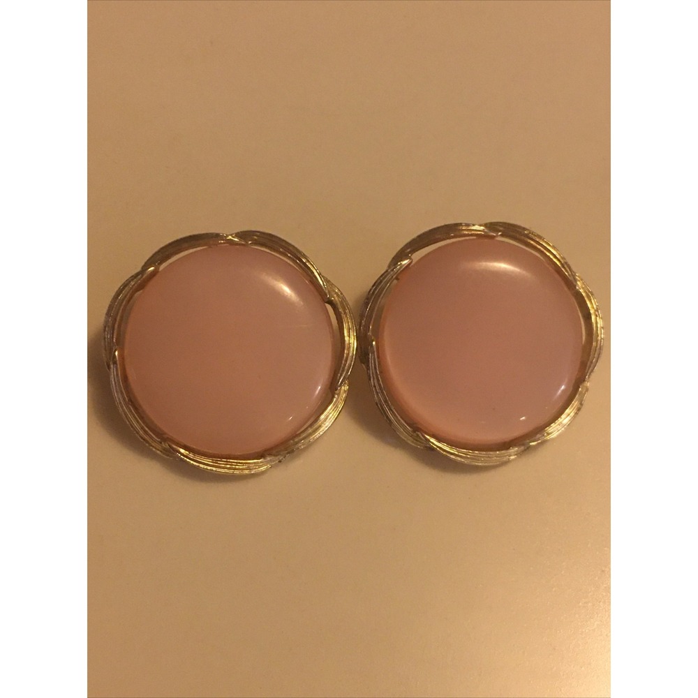 Vintage Lisner Signed Pink Moonglow Lucite Earrings Clip ON large